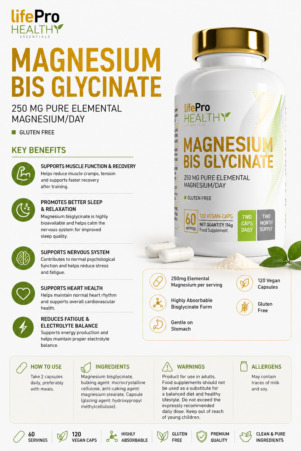 Life Pro Magnesium Bis-glycinate 120 Caps - Image 3